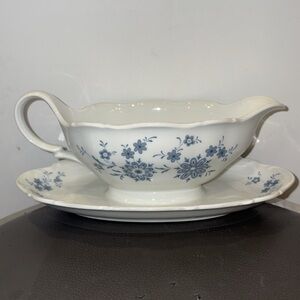 Seltmann Weiden Bavaria West Germany Gravy Boat With Attached Underplate, Blue